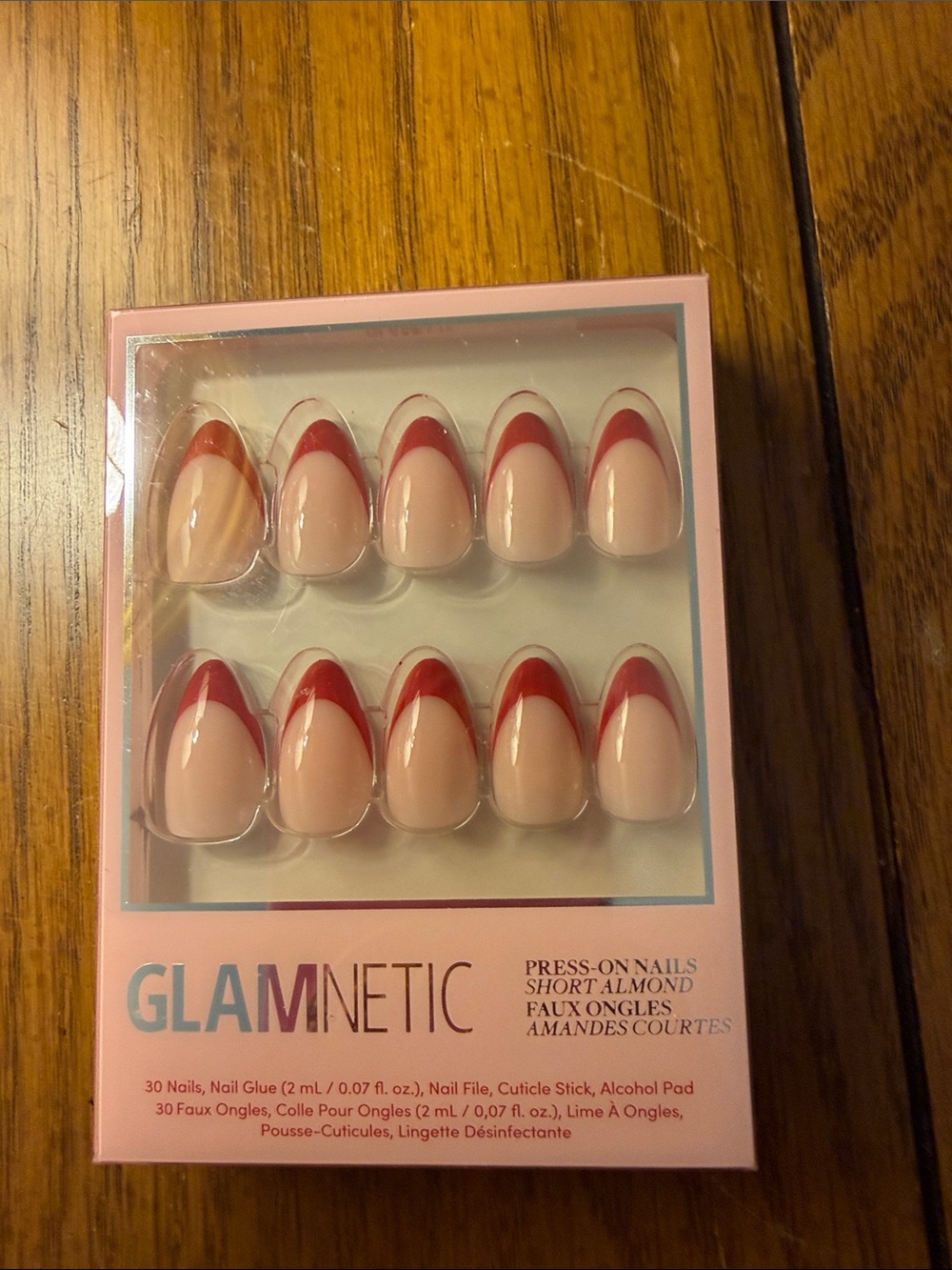GLAMnetic Short Almond Press-On Nails with Pink & Red French Tip - Picture 5 of 7